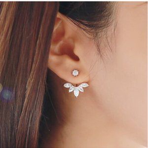 Elegant Gold Tone Crystal Flower Earrings
